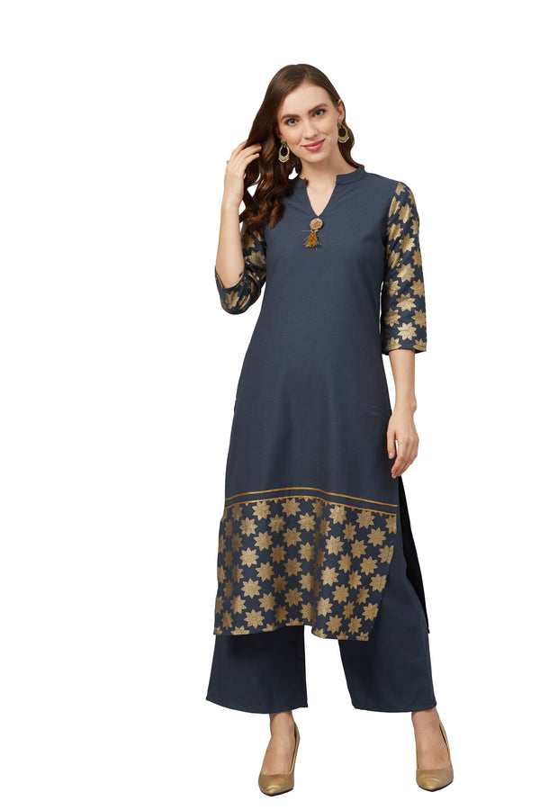 Women's Grey Rayon Kurta - Ziyaa