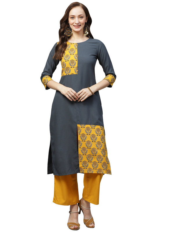 Women's Grey Rayon Kurta - Ziyaa