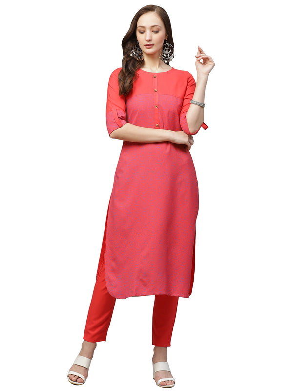 Women's Coral Rayon Kurta - Ziyaa