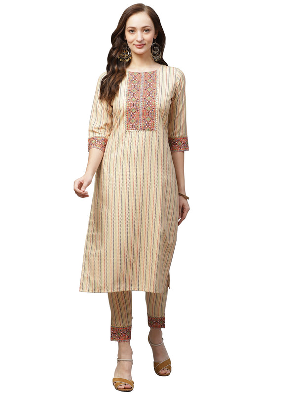 Women's Cream Rayon Kurta - Ziyaa