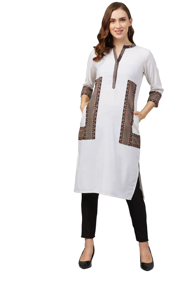 Women's Cream Rayon Kurta - Ziyaa