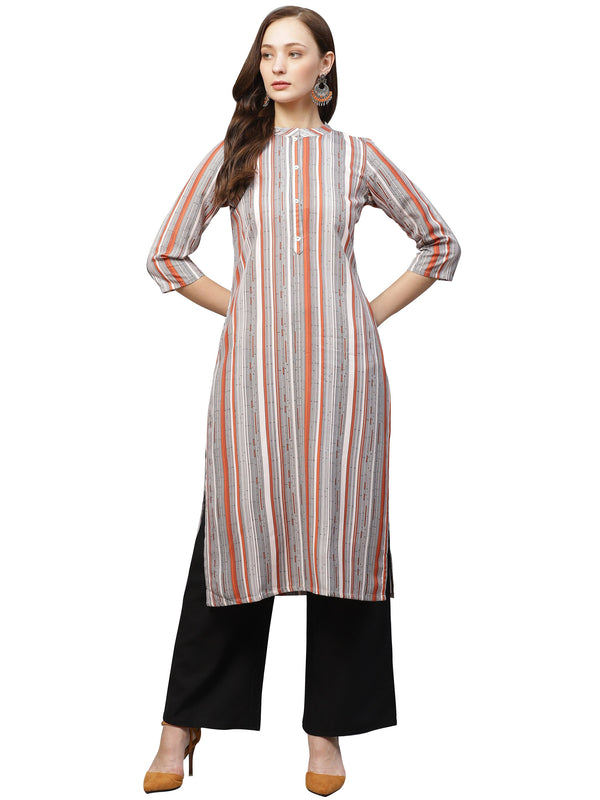 Women's Beige Rayon Kurta - Ziyaa