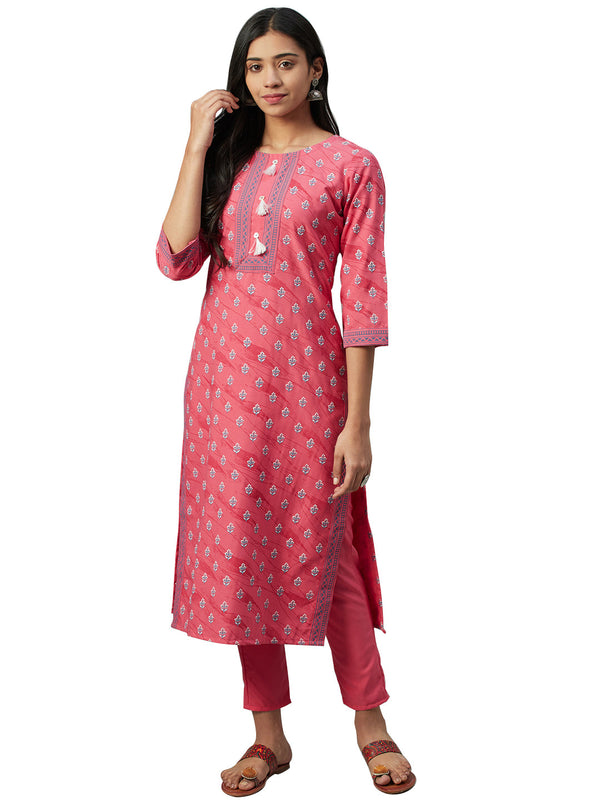 Women's Peach Rayon Kurta - Ziyaa