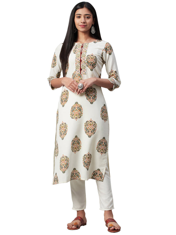 Women's Off White Rayon Kurta - Ziyaa