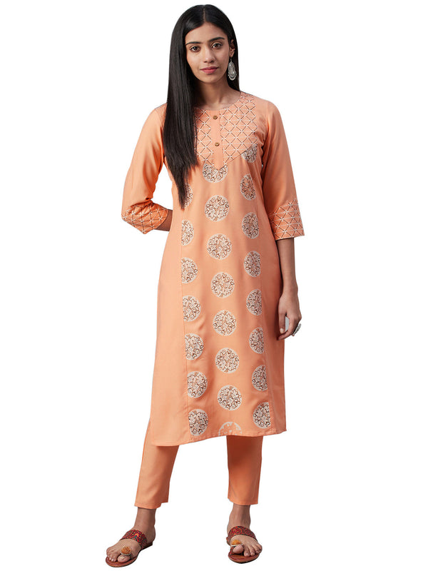 Women's Orange Rayon Kurta - Ziyaa