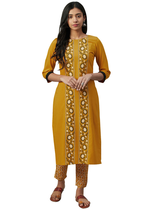 Women's Mustard Rayon Kurta - Ziyaa