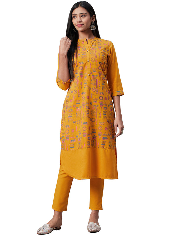 Women's Yellow Rayon Kurta - Ziyaa