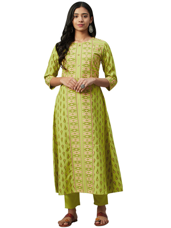 Women's Green Rayon Kurta - Ziyaa