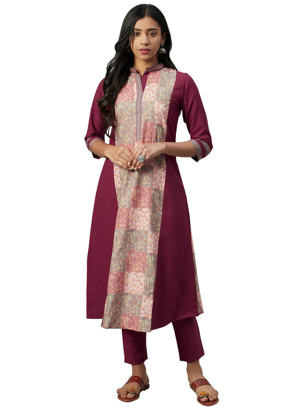 Women's Red Rayon Kurta And Pant Set - Ziyaa