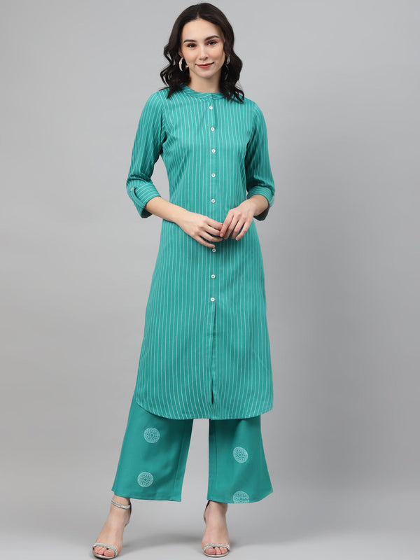 Women's Teal Rayon Kurta - Ziyaa