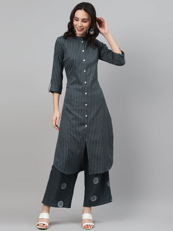 Women's Grey Rayon Kurta - Ziyaa