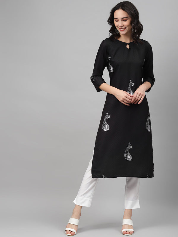 Women's Black Rayon Kurta - Ziyaa