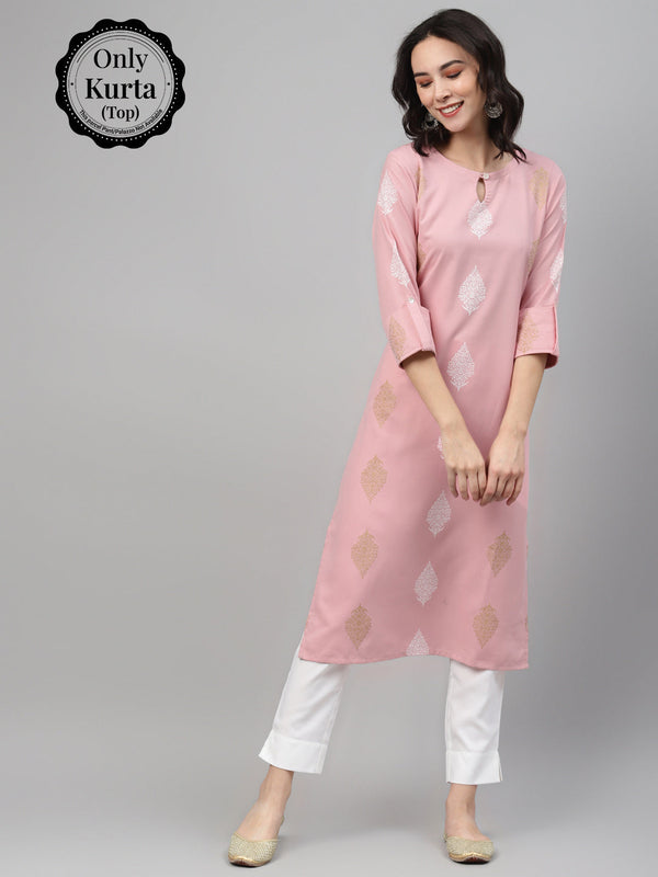 Women's Pink Color Screen Print Straight Only Kurta - Ziyaa