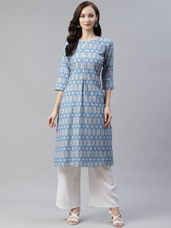 Women's Blue Rayon Kurta - Ziyaa