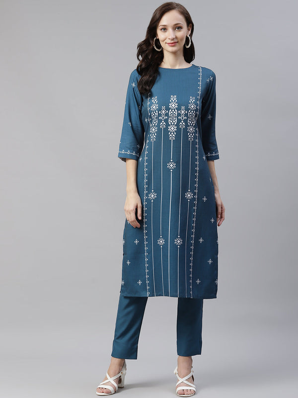 Women Teal Blue Rayon Kurta by Ziyaa (1 Pc Set)