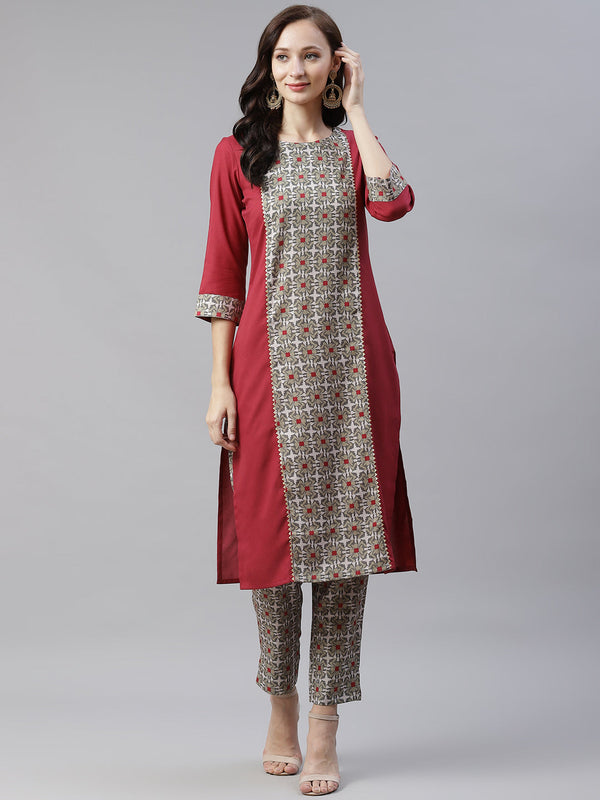 Women Rayon Red Kurta by Ziyaa (1 Pc Set)