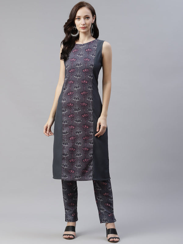 Women Grey Rayon Printed Kurta by Ziyaa (1pc)