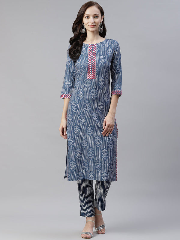 Women Blue Rayon Printed Kurta by Ziyaa (1pc)