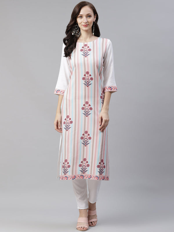 Women Rayon Off-White Kurta by Ziyaa (1 Pc Set)