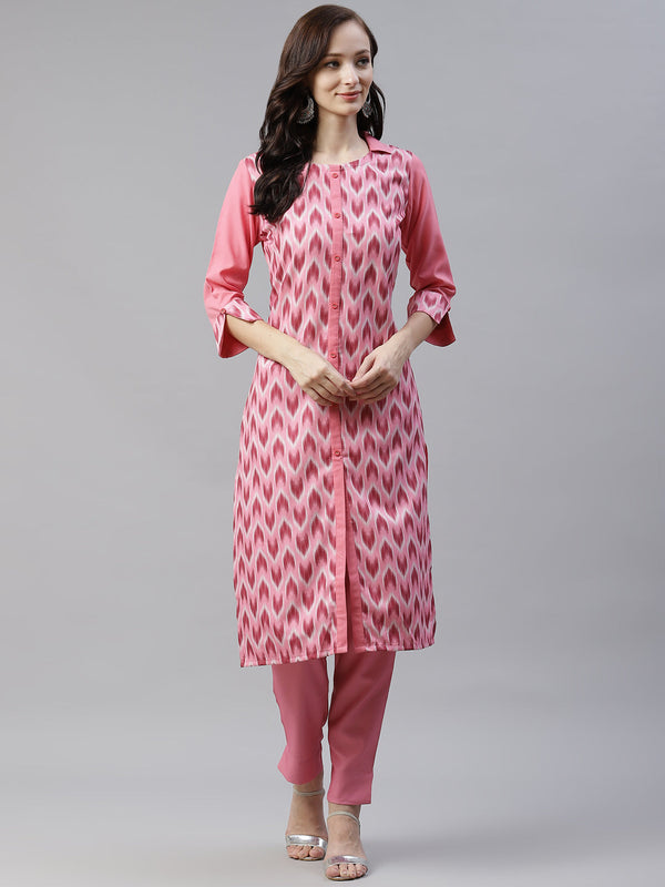 Women Pink Printed Kurta and Pant Set by Ziyaa (2 Pc Set)