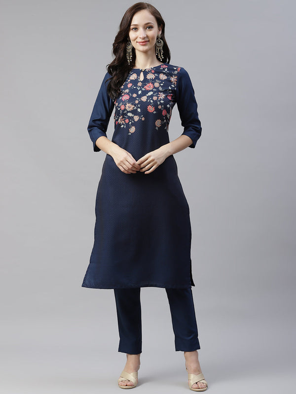 Women Navy Blue Rayon Printed Kurta by Ziyaa (1pc)