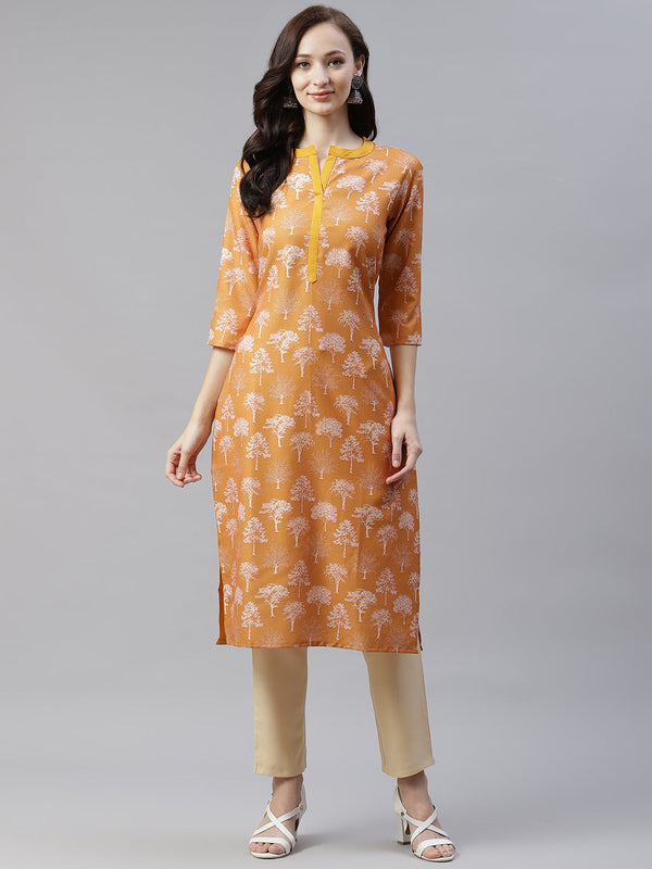 Women Mustard Yellow Printed Rayon Kurta by Ziyaa (1pc)