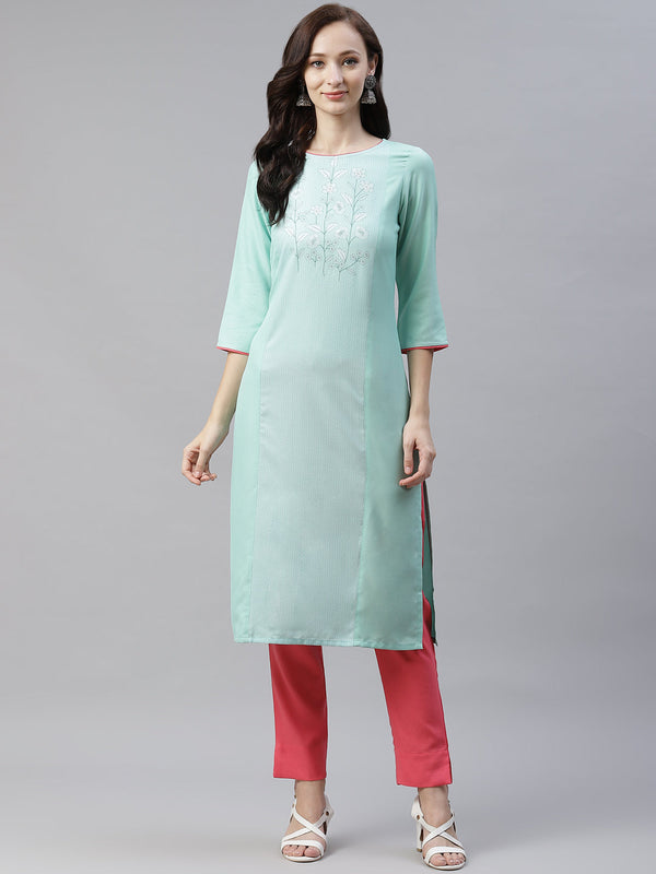 Women Light Blue Rayon Kurta by Ziyaa (1pc)