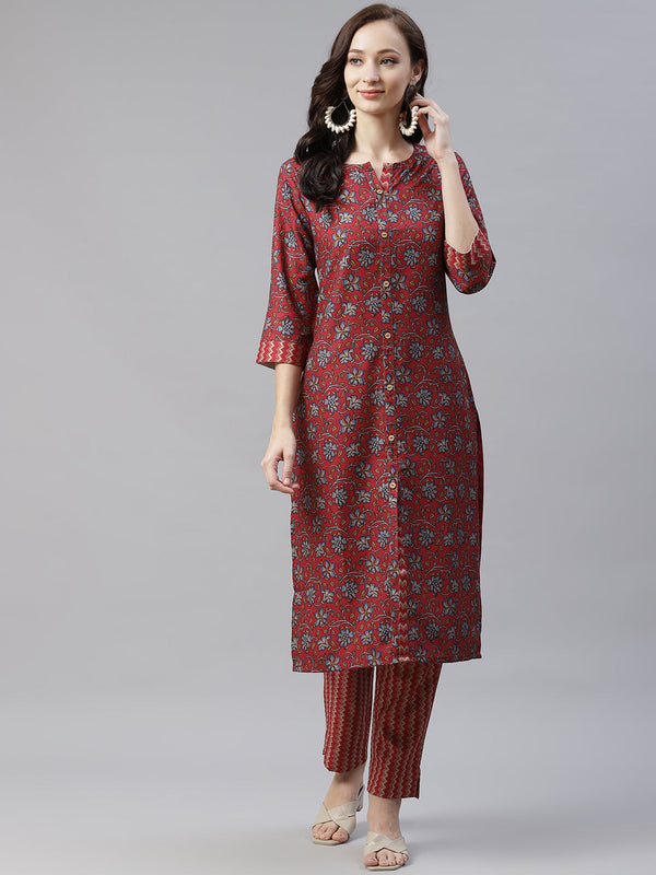 Women Maroon Rayon Kurta by Ziyaa (1 Pc Set)