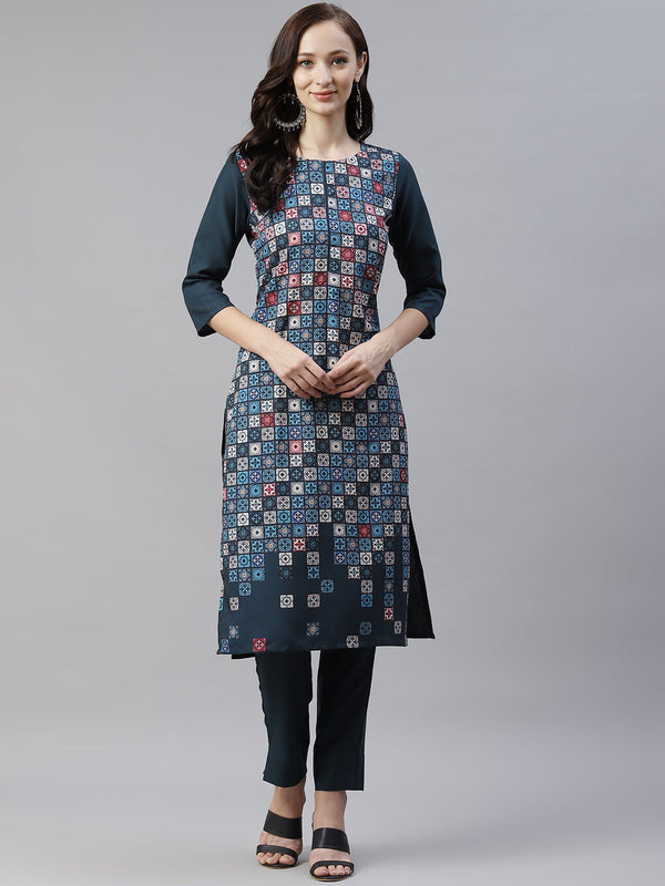 Women Rayon Printed Green Kurta by Ziyaa (1 Pc Set)