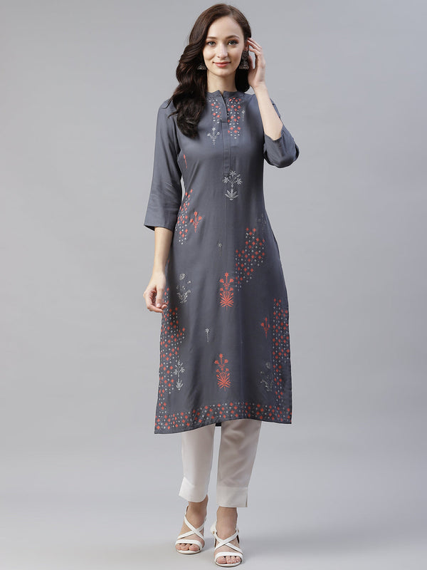 Women Grey Rayon Kurta by Ziyaa (1 Pc Set)