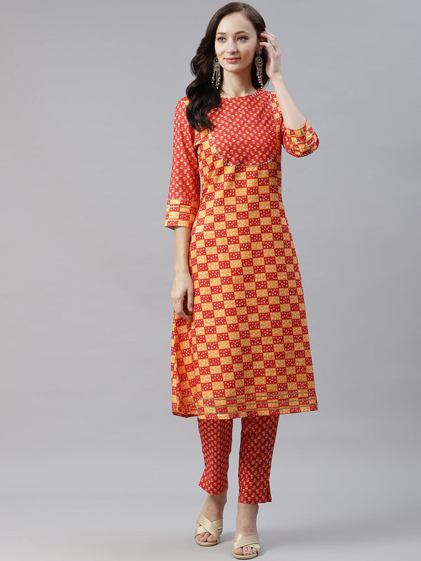 Women Orange Rayon Kurta by Ziyaa (1 Pc Set)