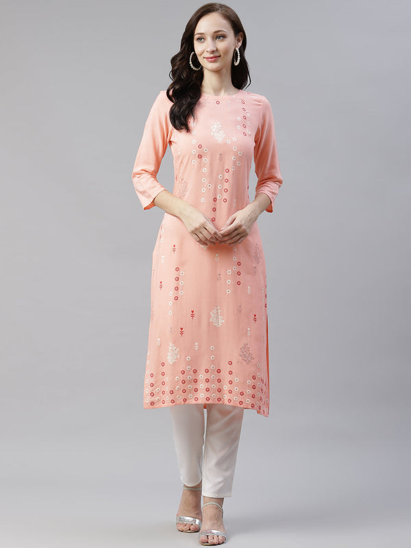 Women Peach Rayon Kurta by Ziyaa (1 Pc Set)