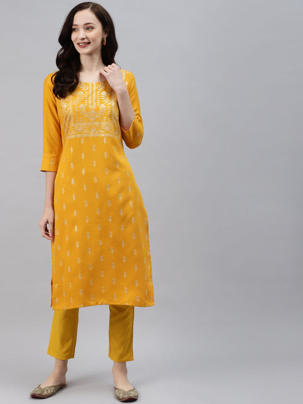 Women's Mustard Rayon Kurta And Pant Set by Ziyaa (2pc Set)