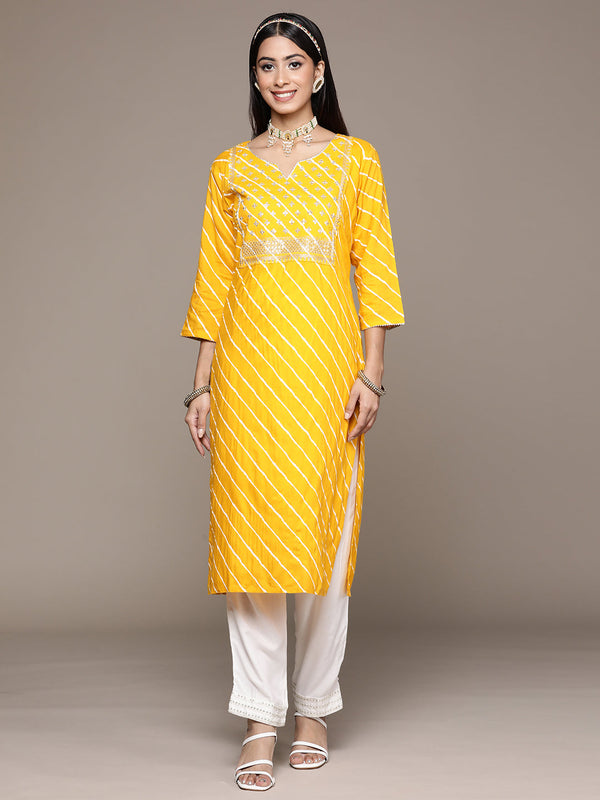 Women's Yellow Color Rayon Straight Kurta And Palazzo Set - Ziyaa