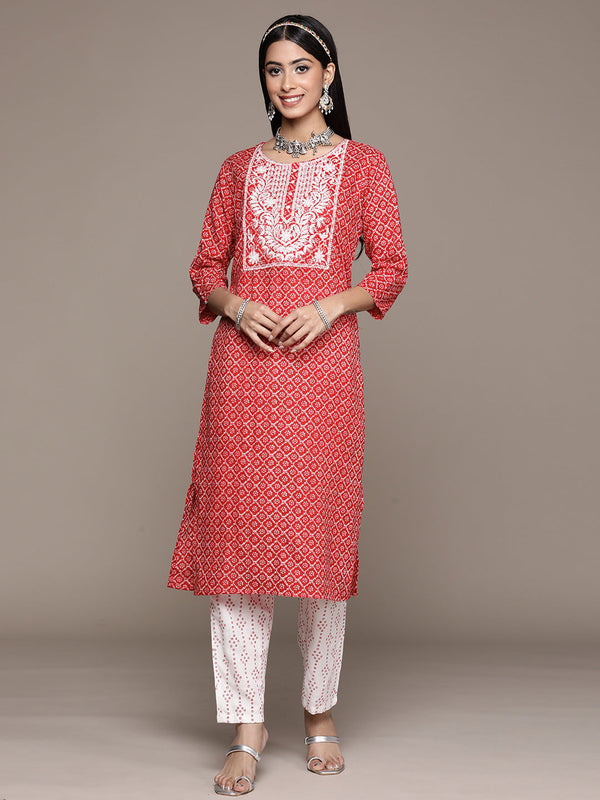 Women's Red Color Rayon Straight Kurta And Palazzo Set - Ziyaa