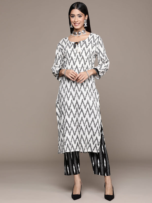 Women's White And Black Color Rayon Straight Kurta And Palazzo Set - Ziyaa