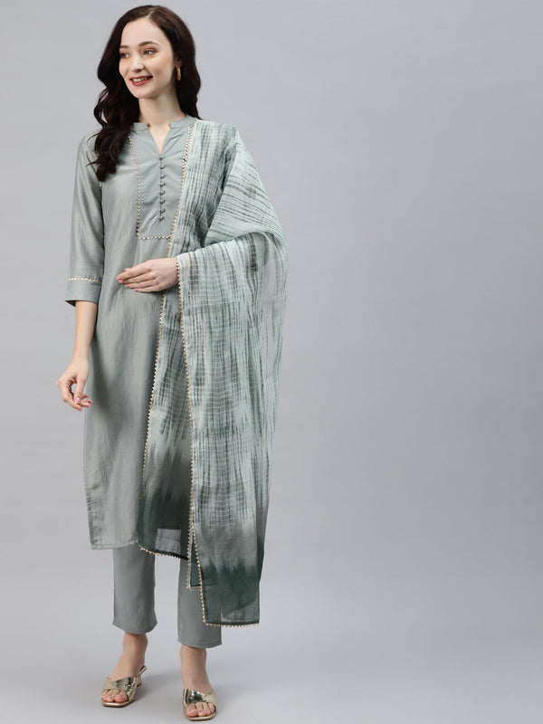 Women Green Kurta with Pant & Dupatta Set by Ziyaa (3 Pc Set)