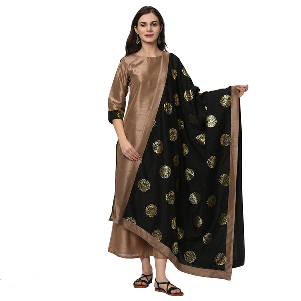 Women's Brown Poly Silk Kurta Palazzo And Dupatta Set - Ziyaa