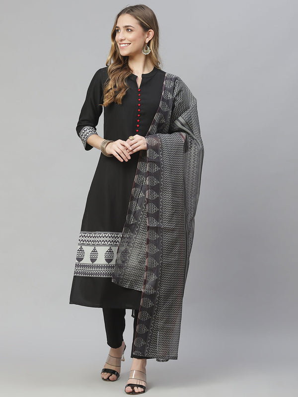 Women Black Rayon Kurta with Pant & Dupatta Set by Ziyaa (3 Pc Set)