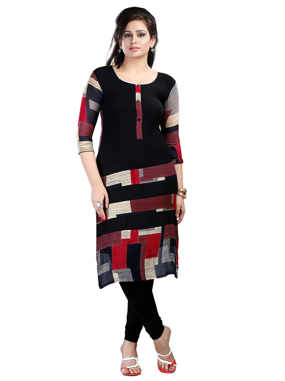 Women's Black Color Straight Digital Print Crepe Kurta - Ziyaa