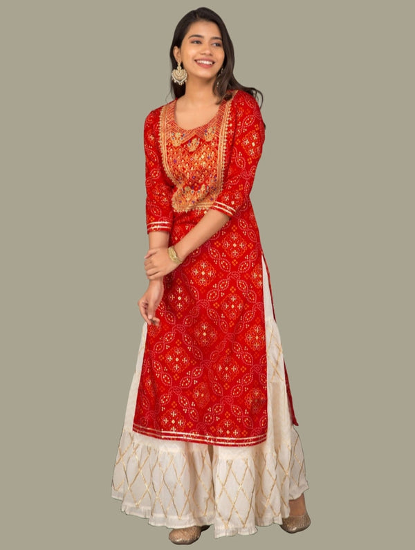 Women's Red Printed Kurta With Sharara By Noz2Toz (2 Pc Set)