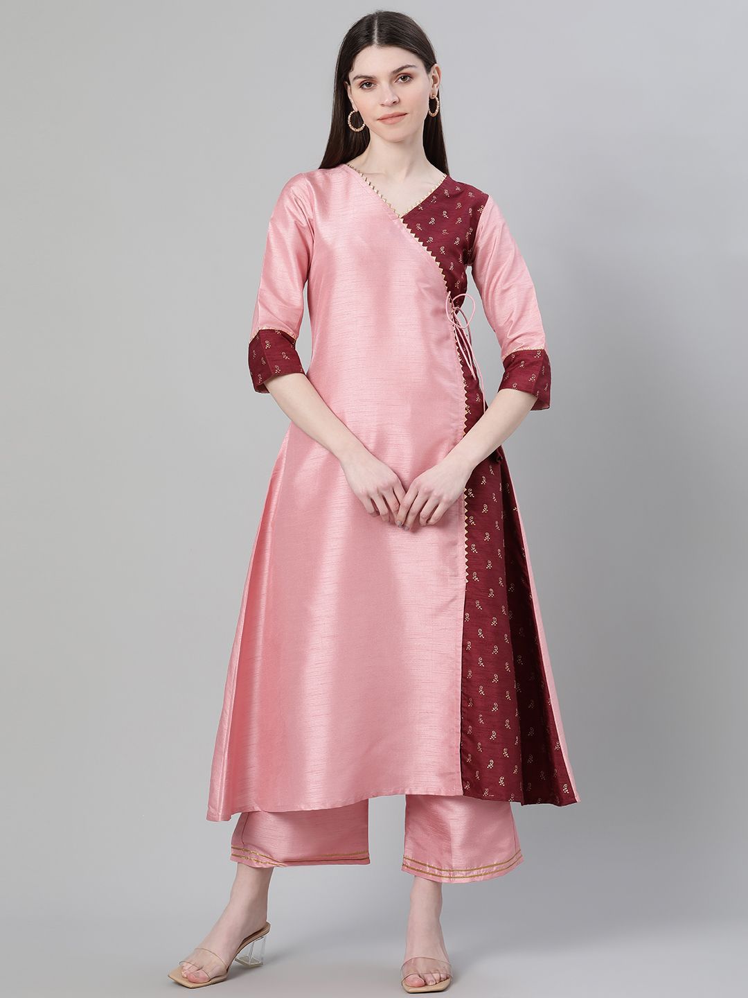 Women Pink A-Line Kurta and Palazzo Set by Ziyaa (2 Pc Set)