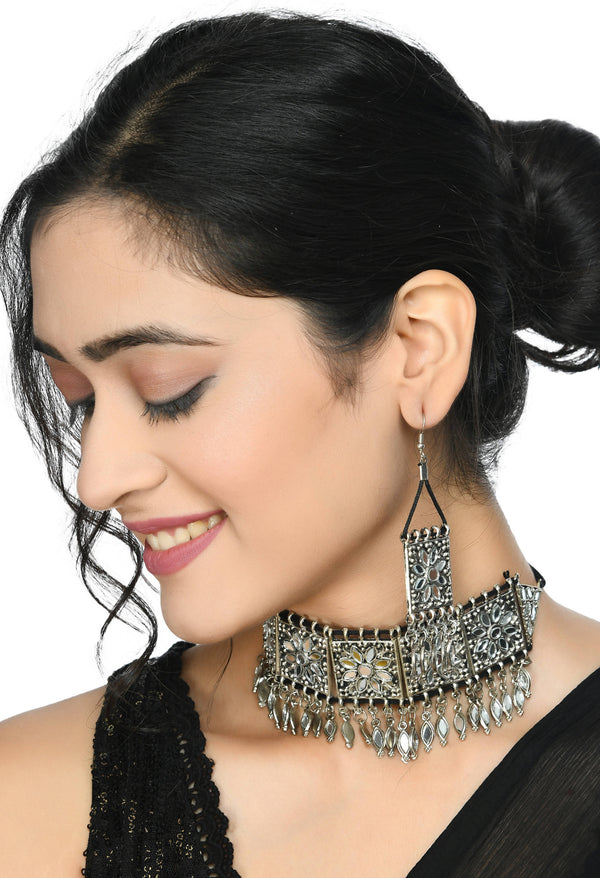 India Kreations Choker Necklace with Mirror Work Jkms_090