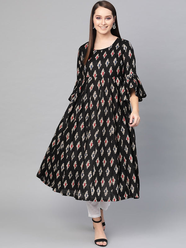 Women's  Black Printed Anarkali Kurta - AKS