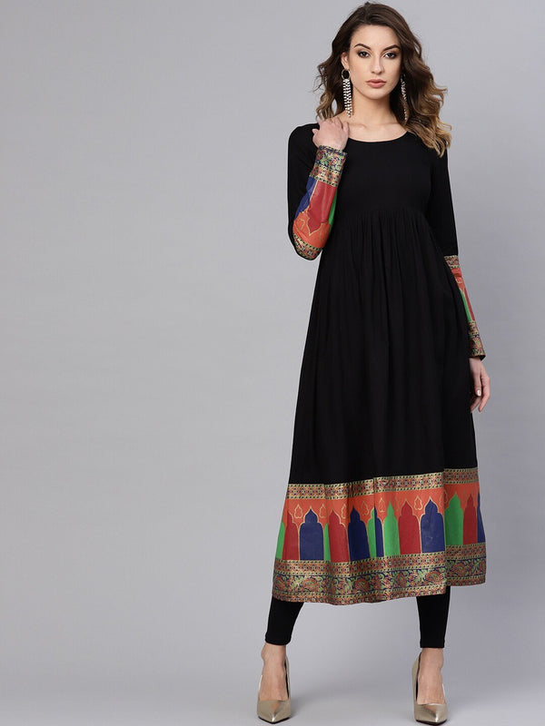 Women's  Black Solid A-Line Kurta - AKS