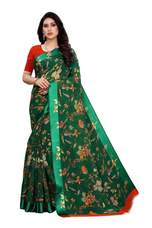 Women's Linen Satin Patta Saree With Blouse Piece - Vamika