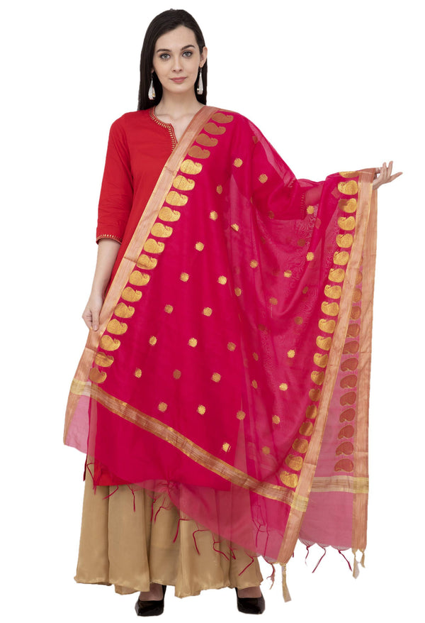 A R Silk VNS Ambi Booti Fancy Dupatta Color Rani Dupatta or Chunni