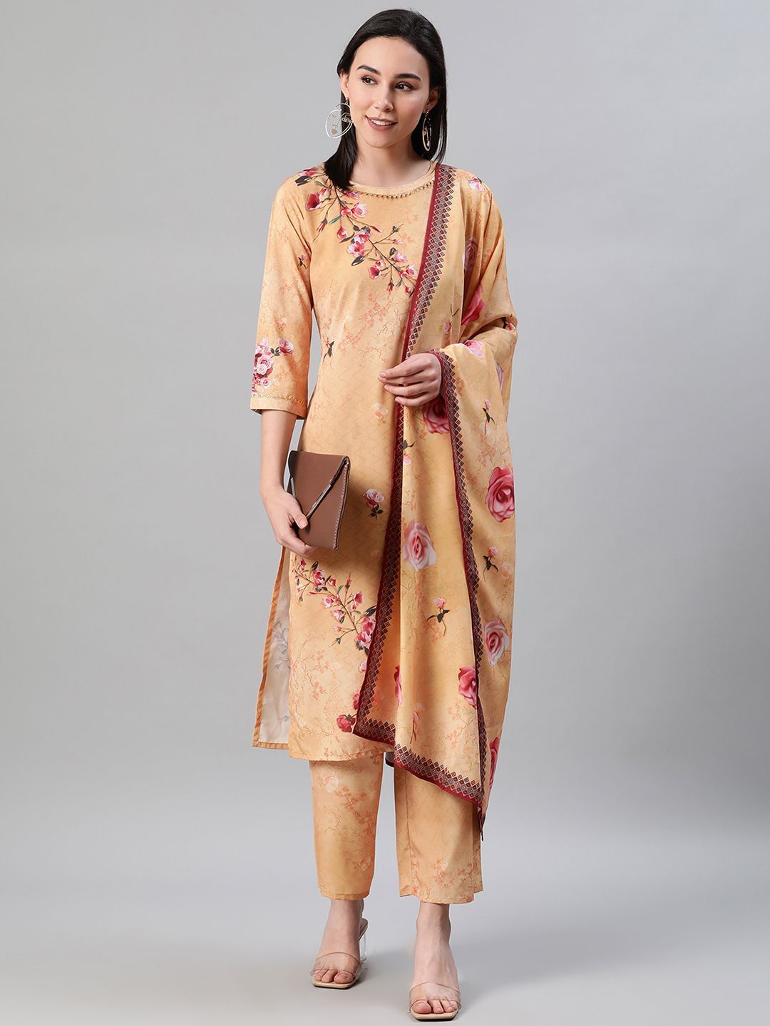 Women's Yellow Color Screen Print Straight Kurta,Palazzo And Dupatta Set - Ziyaa