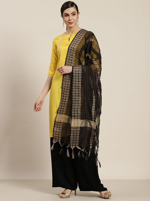 Women's Black Chanderi Woven Dupatta3 - Juniper