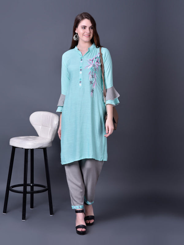 Women's Kurta And Pant Set (Blue) - Noz2Toz